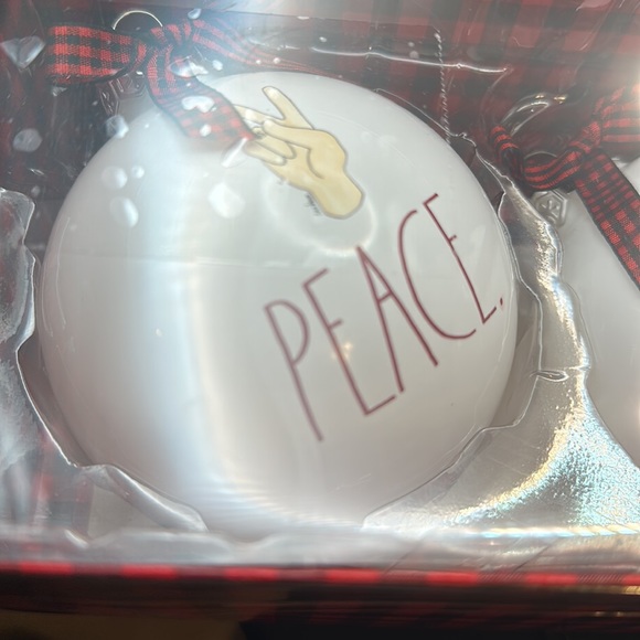 Rae Dunn Large glass Christmas Ornaments with Peace, Love & Joy on them. - Picture 2 of 5